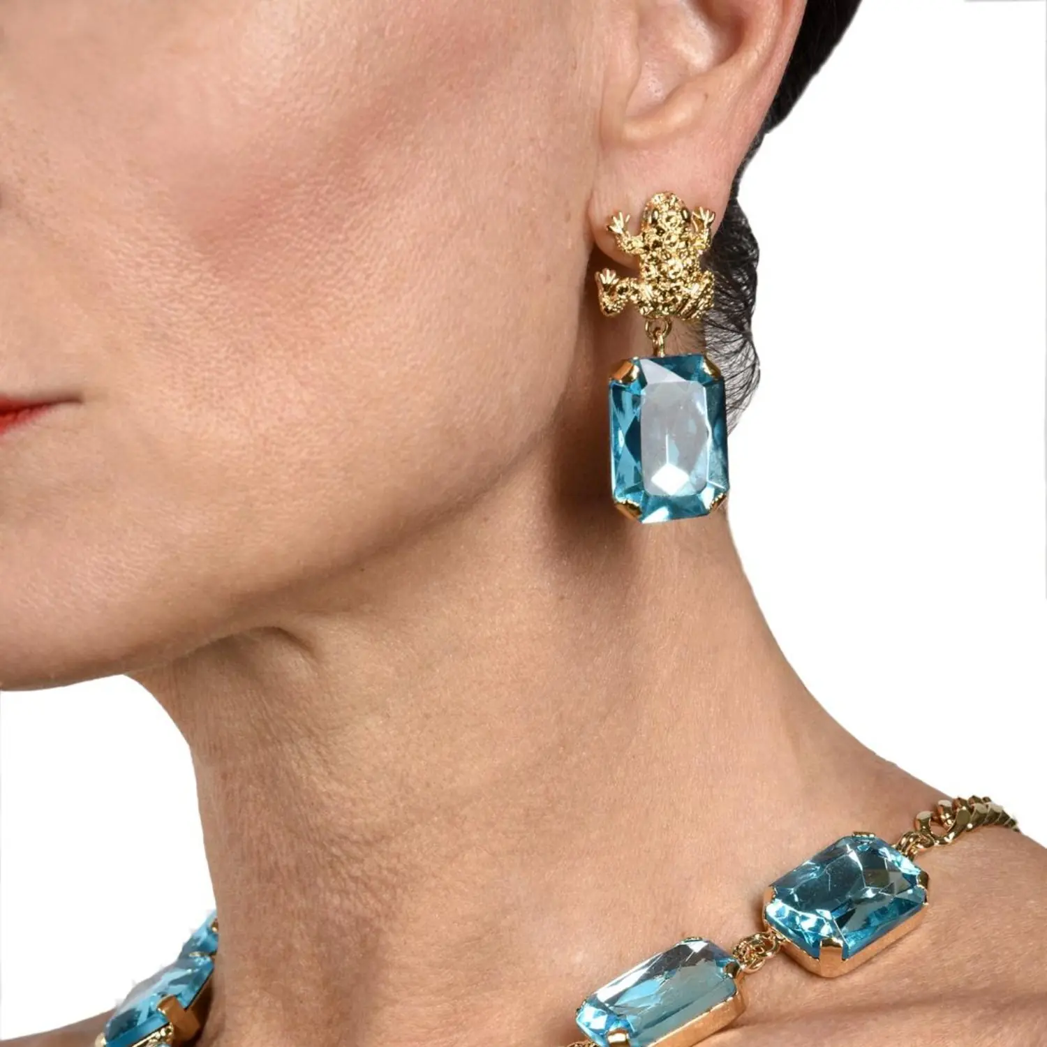 Orecchini Armonia color Acqua Azzura con motivo Rana - immagine 3