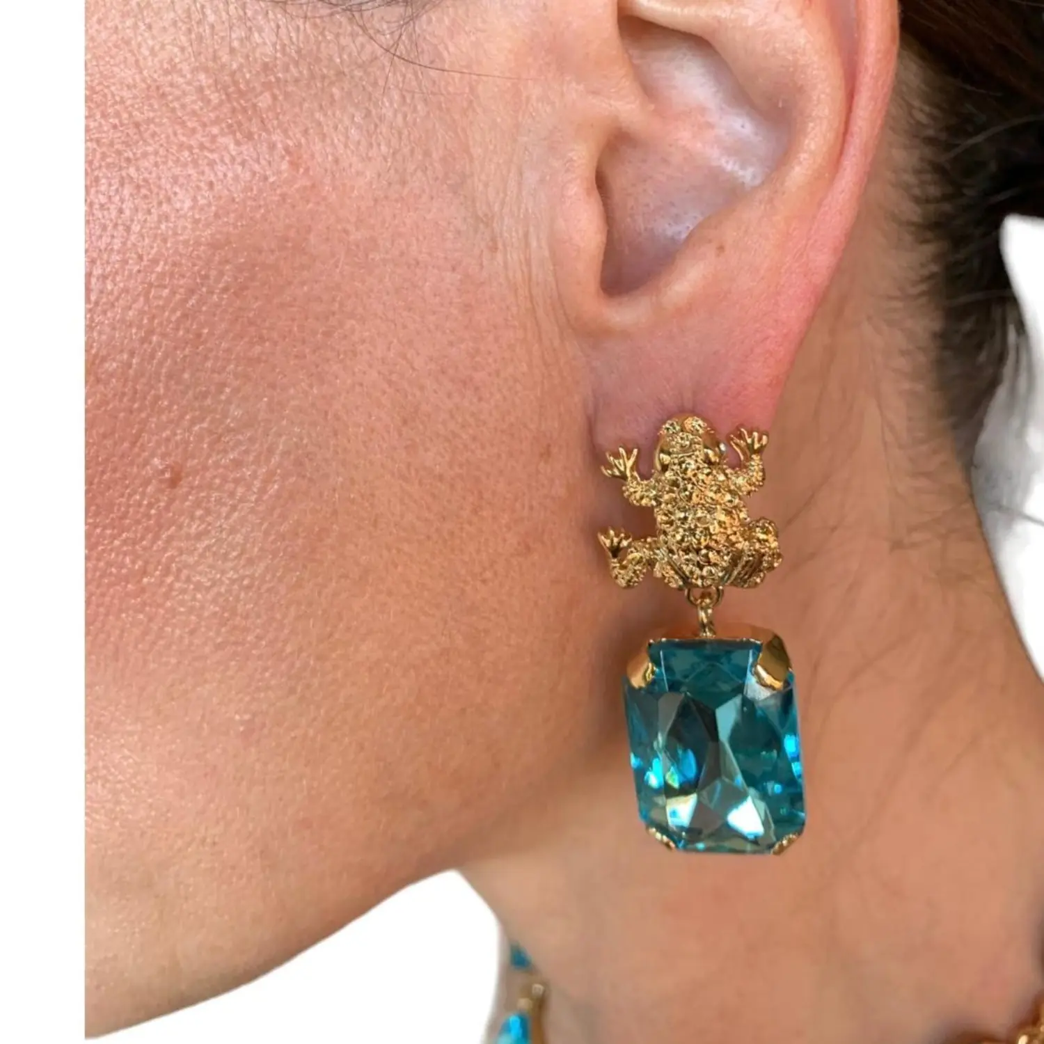 Orecchini Armonia color Acqua Azzura con motivo Rana - immagine 4