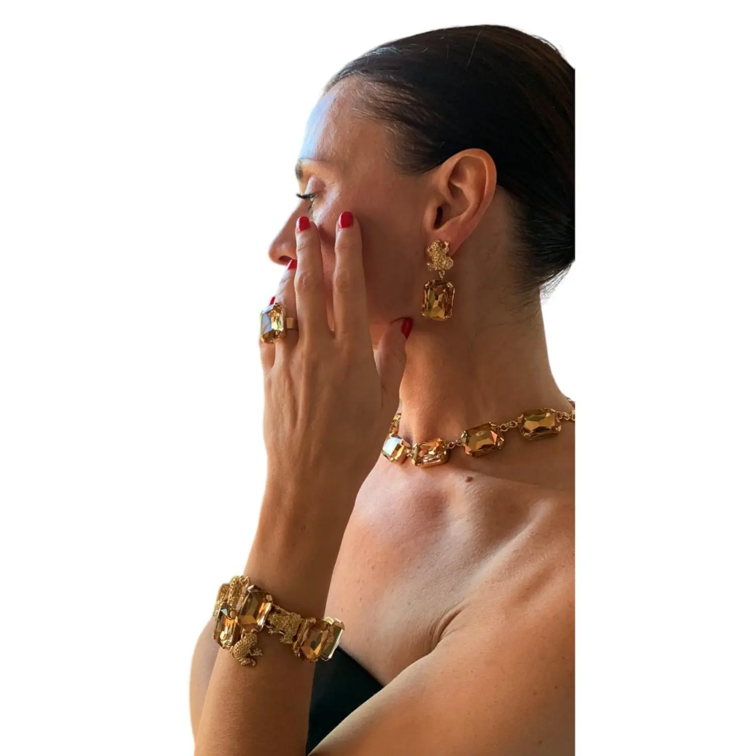 Orecchini Armonia con Cristallo color Oro e motivo Rana - immagine 3