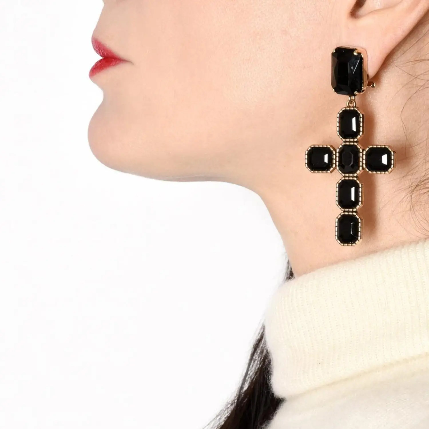 Orecchini Calliope Croce color Nero - immagine 2