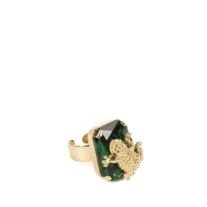 Anello Celeste con Cristallo Verde e motivo Rana