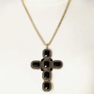 Collana Artemide Croce con Cristalli color Nero