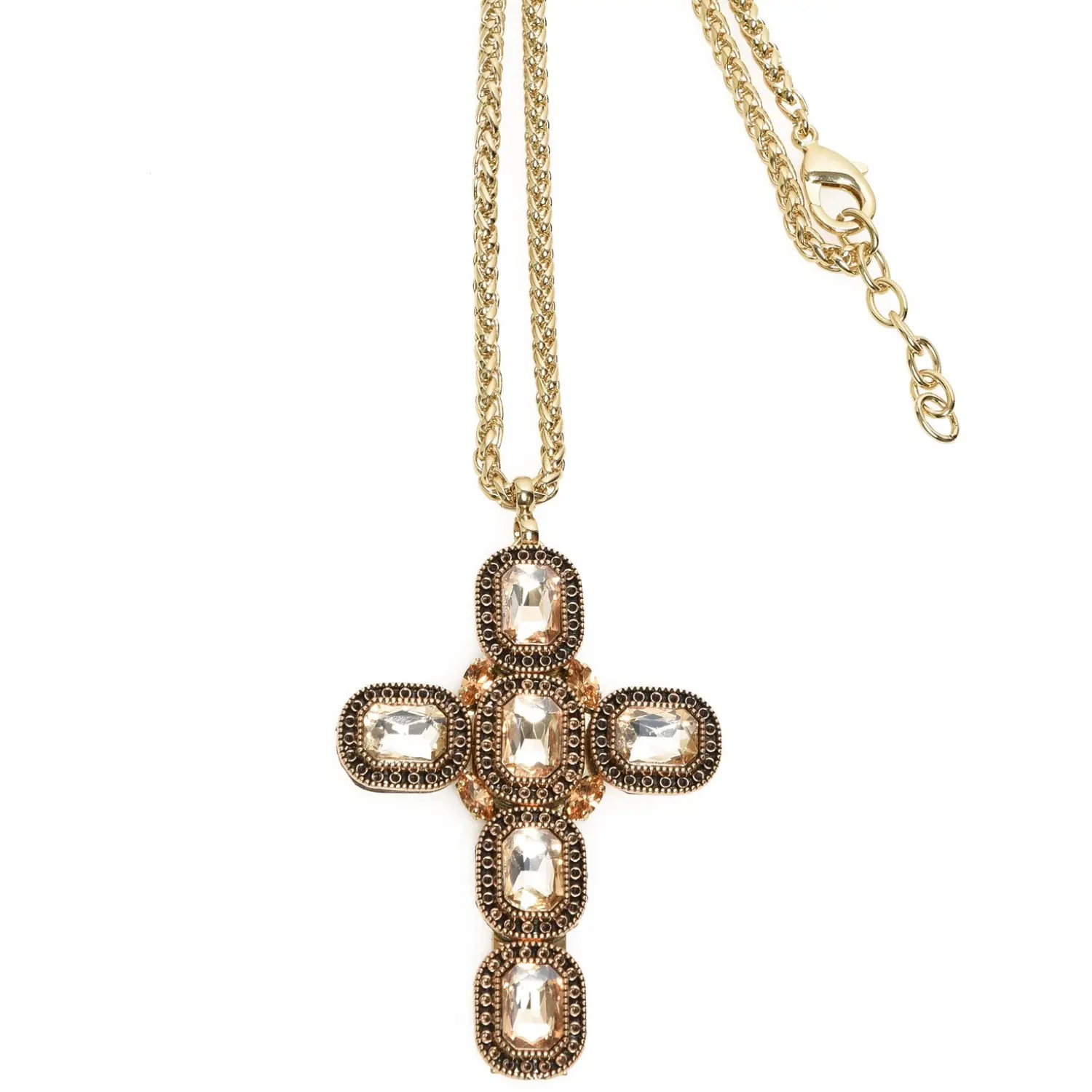 Collana Artemide Croce con Cristalli color Oro - immagine 2