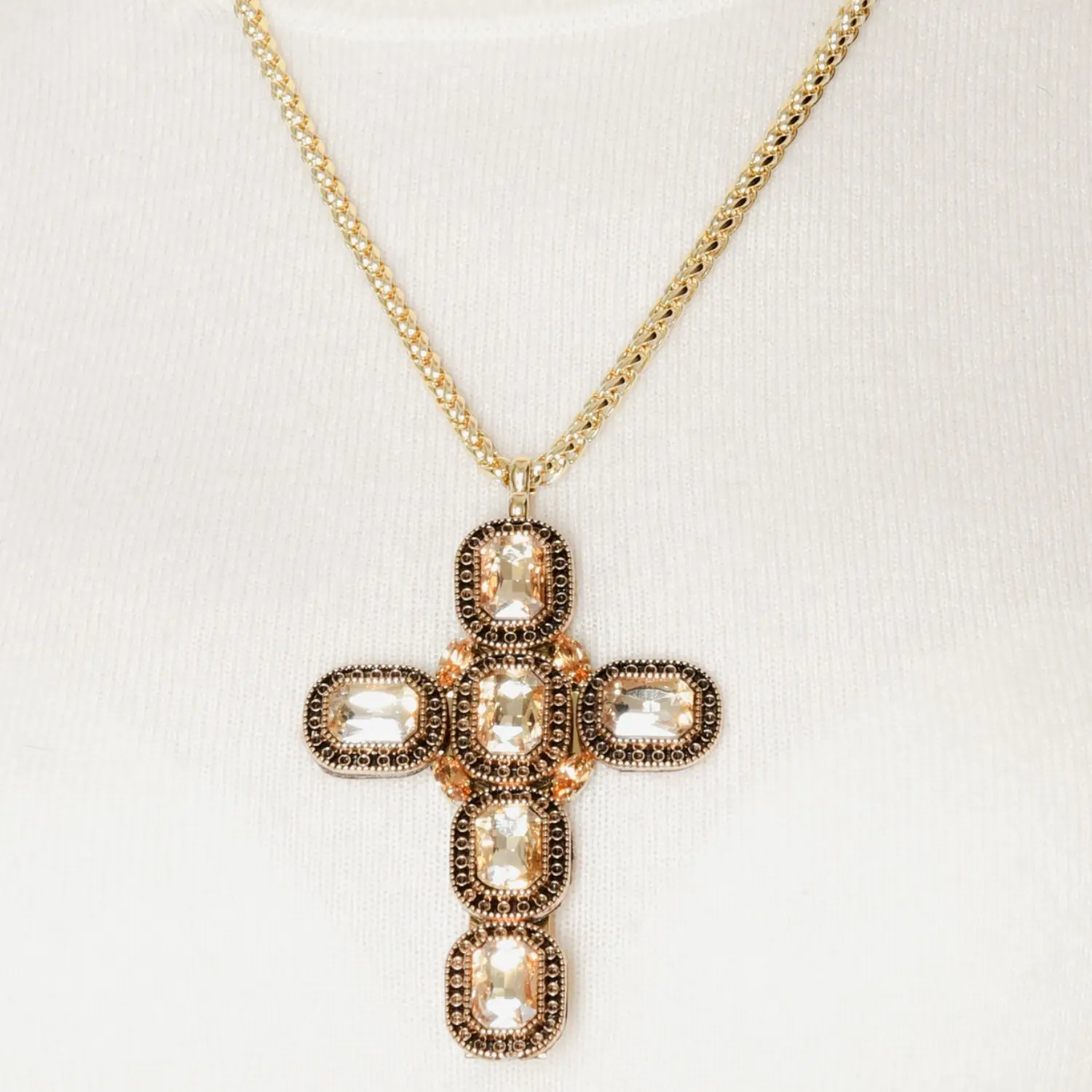 Collana Artemide Croce con Cristalli color Oro