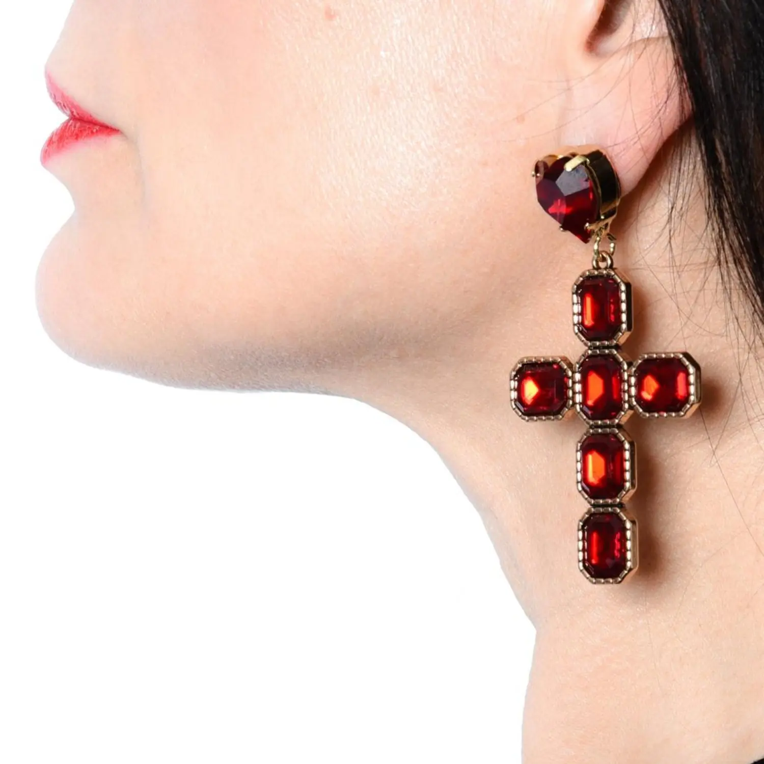 Orecchini Diana Croce color Rosso - immagine 2